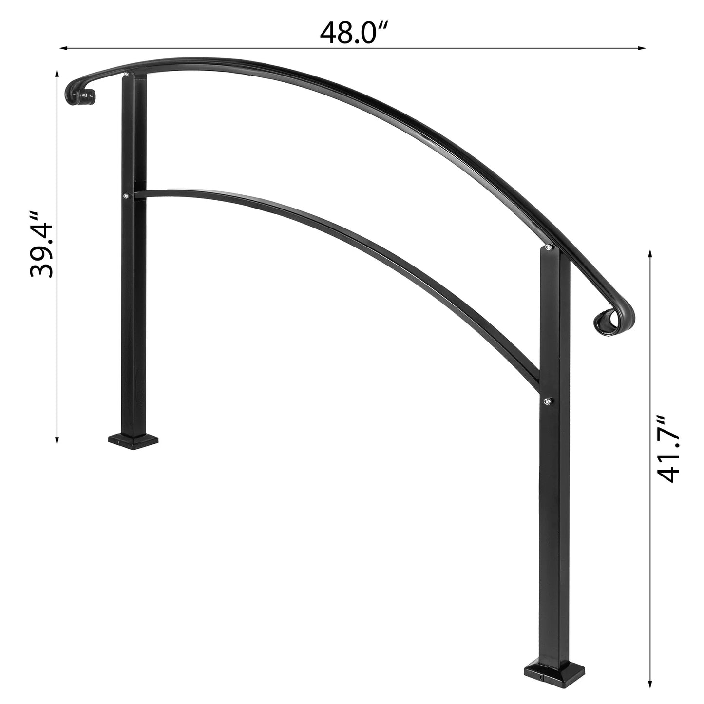 SucceBuy Wrought Iron Handrail Fits 1or5 Steps with Installation Kit Hand Rails for Outdoor Steps Transition Handrail Stair Rail