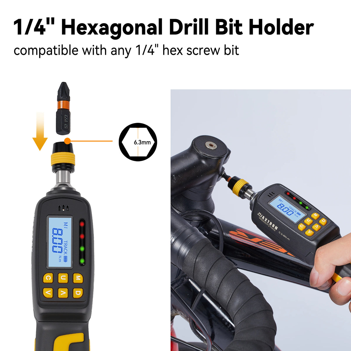 Digital Torque Screwdriver Kit 2.6-70.8 in-lbs Adjustable Torque Screwdriver 1/4" Drive 38PCS Bits & Sockets Set For Bike