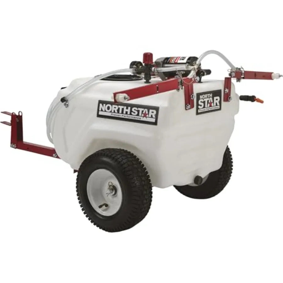 Tow-Behind Trailer Boom Sprayer 21-Gallon Tank 2.2 GPM 12V DC 70 PSI Spring-Loaded Breakaway Boom NSQ Series On-Demand Pump Sil
