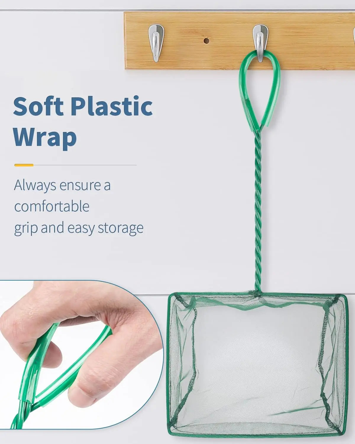Aquarium Fish Net with Braided Metal Handle for Cleaning Tanks and Ponds