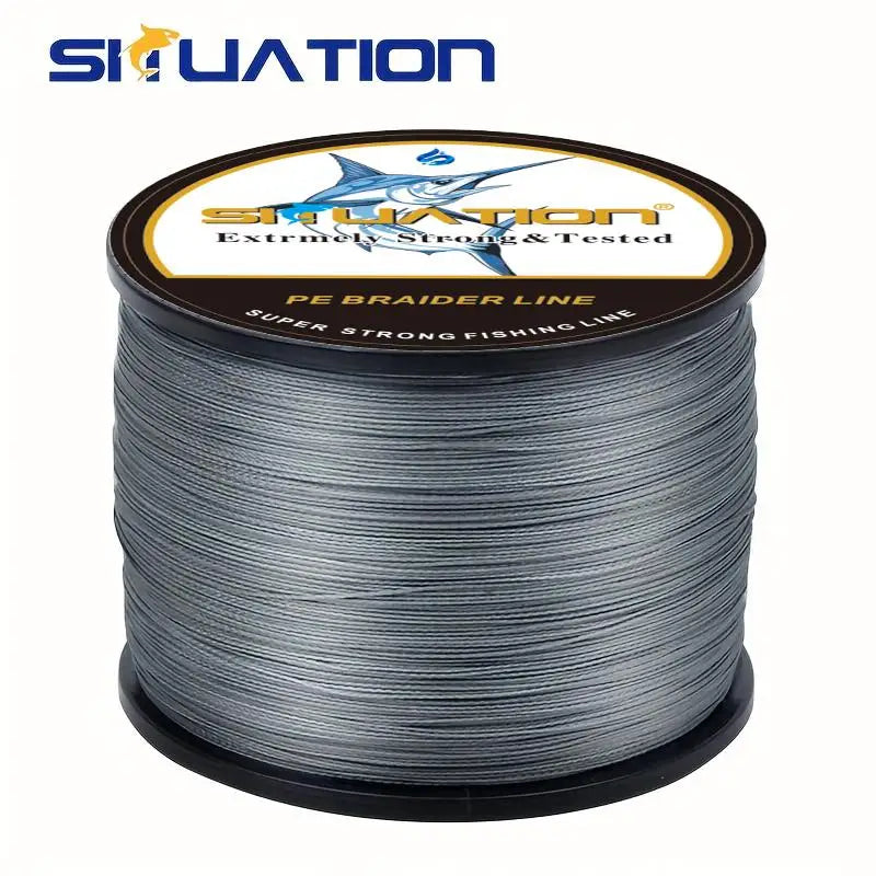 SIIUATIONA 300M/328YDS 500M/546YDS super strong fishing line, 4-strand multi thread PE wear-resistant braided line, 12 25 40 60 80 100 LB smooth long casting 100% Pe black braided fishing line, incredible super line zero stre