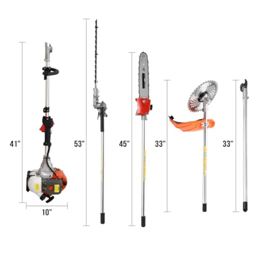41.5cc Gas Hedge Trimmer Weed Eater 5 in 1 Multi Functional Trimming Tools Gas Weed Wacker Pole Saw for Tree Trimming Brush Cut
