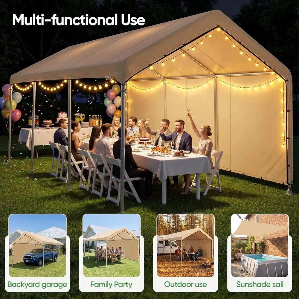 10 x 20 t Carport Replacement Cover with Sidewall, Easy to Set up Carport , 500D Heavy-Duty Garage Top Tent Shelter Tarp Waterpr
