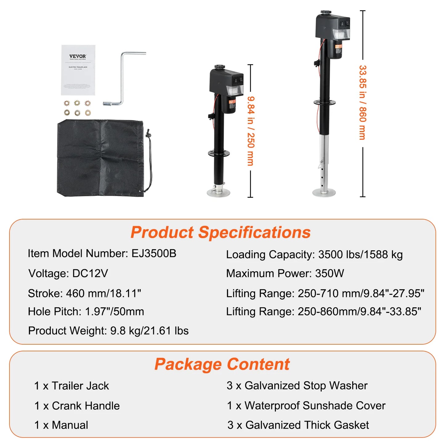 SucceBuy 3500/4000lbs Electric Trailer Jack Automotive Mechanical Workshop Tools Power Tongue Car Jack for BMW Tesla RV Camper