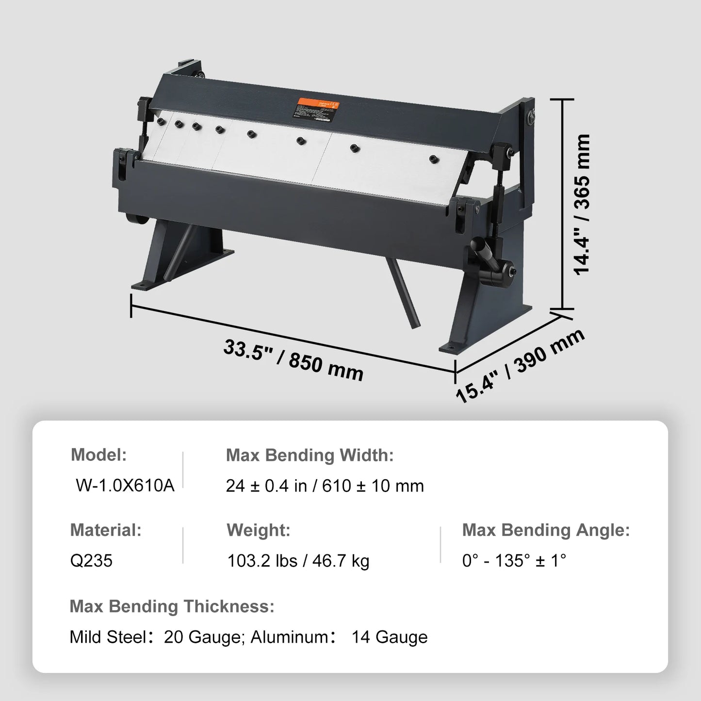 SucceBuy Box and Pan Brake 24Inch/36Inch/ 48Inch 0-130 Degrees Sheet Metal Bending Brake Portable Metal Bender for Metal Bending