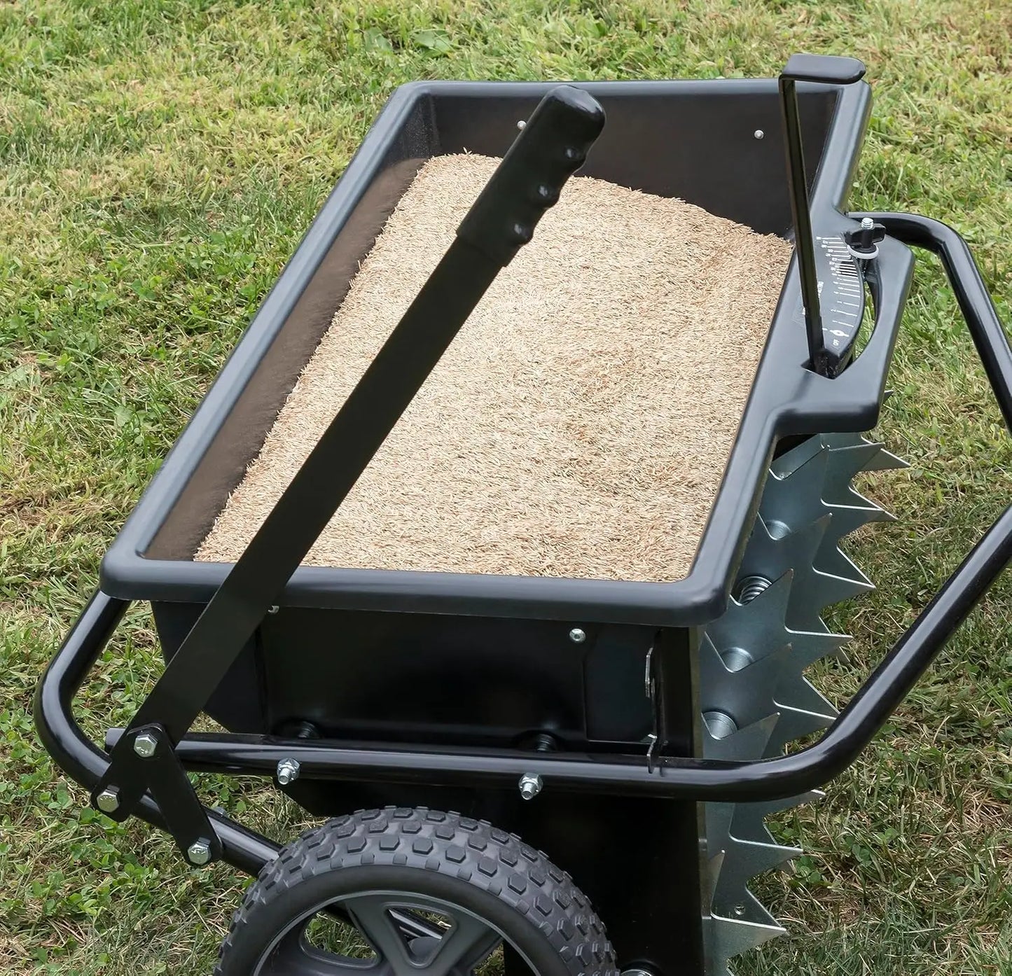 45-0543-AMZ 100 lb. Tow-Behind Lawn & Garden Spiker/Seeder/Drop Spreader for Seed,Fertilizer, Salt, Ice Melt; Designed to Pull B
