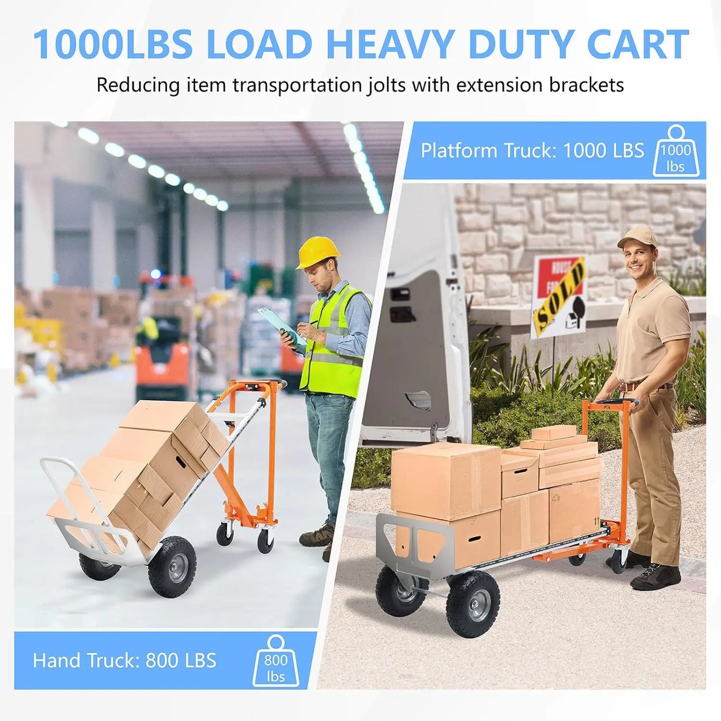 4 in 1 Convertible Hand Truck Folding Hand Truck Dolly Cart with Solid Wheel 1000LBS Heavy Duty Aluminum Hand Dolly