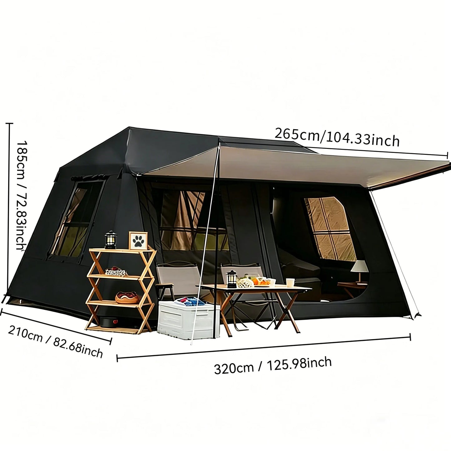 3-Second Fully Automatic Quick-Set Outdoor Camping Tent with Built-in Front Awning; Spacious Interior Ideal for Family Overnight Stays; All-Weather Protection Against Rain, Sun, and Mosquitoes; Well-Ventilated; Suitable for A