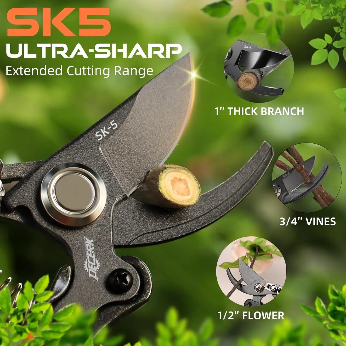 Professional Pruning Shears - Cuts 4X Easier with Ultra Sharp Japanese Steel Titanium Blade, Arthritis Friendly Garden Scissors