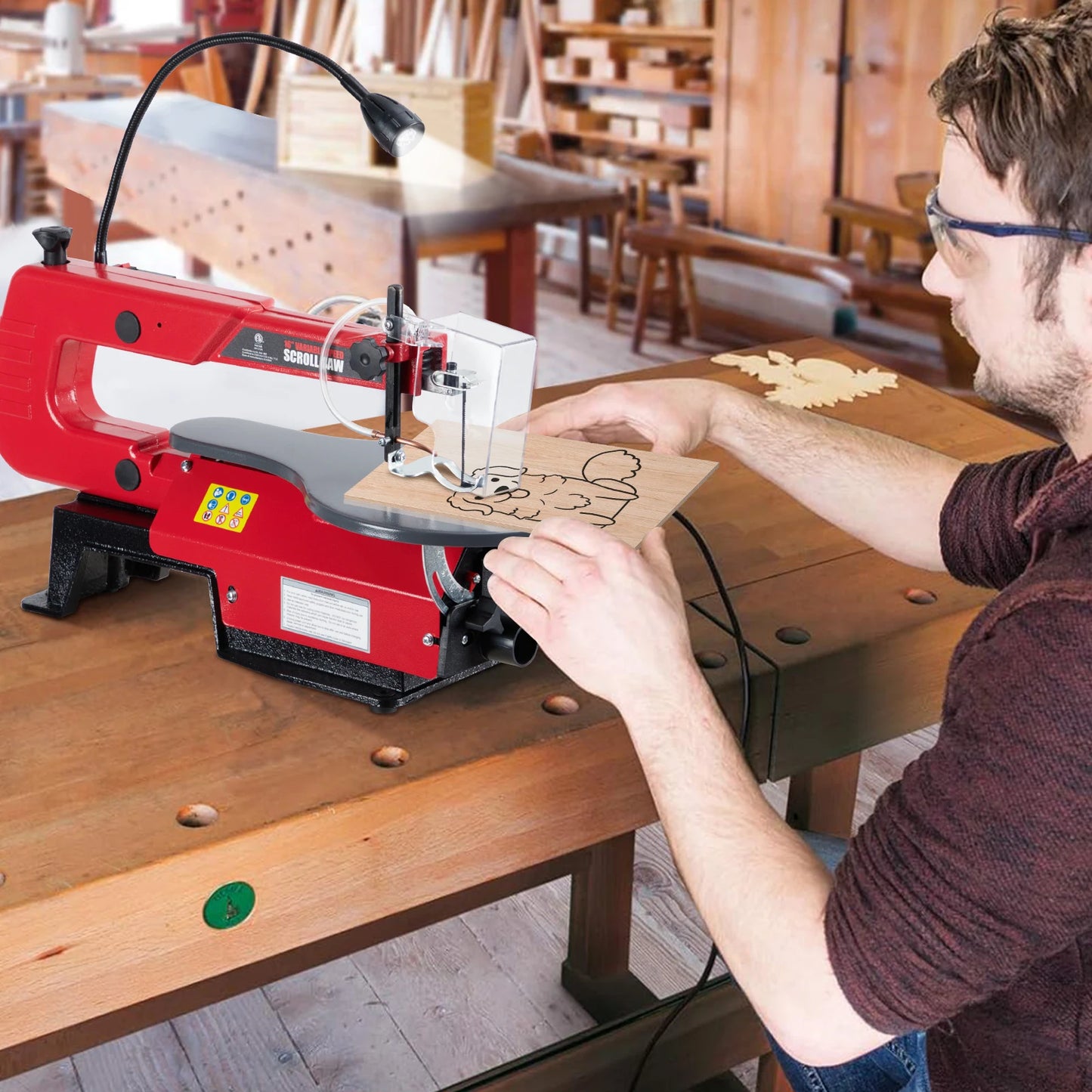 16-Inch Variable Speed Scroll Saw with Tilting Worktable (0-45°) LED Light & Dust Port Ideal for Woodworking Crafting