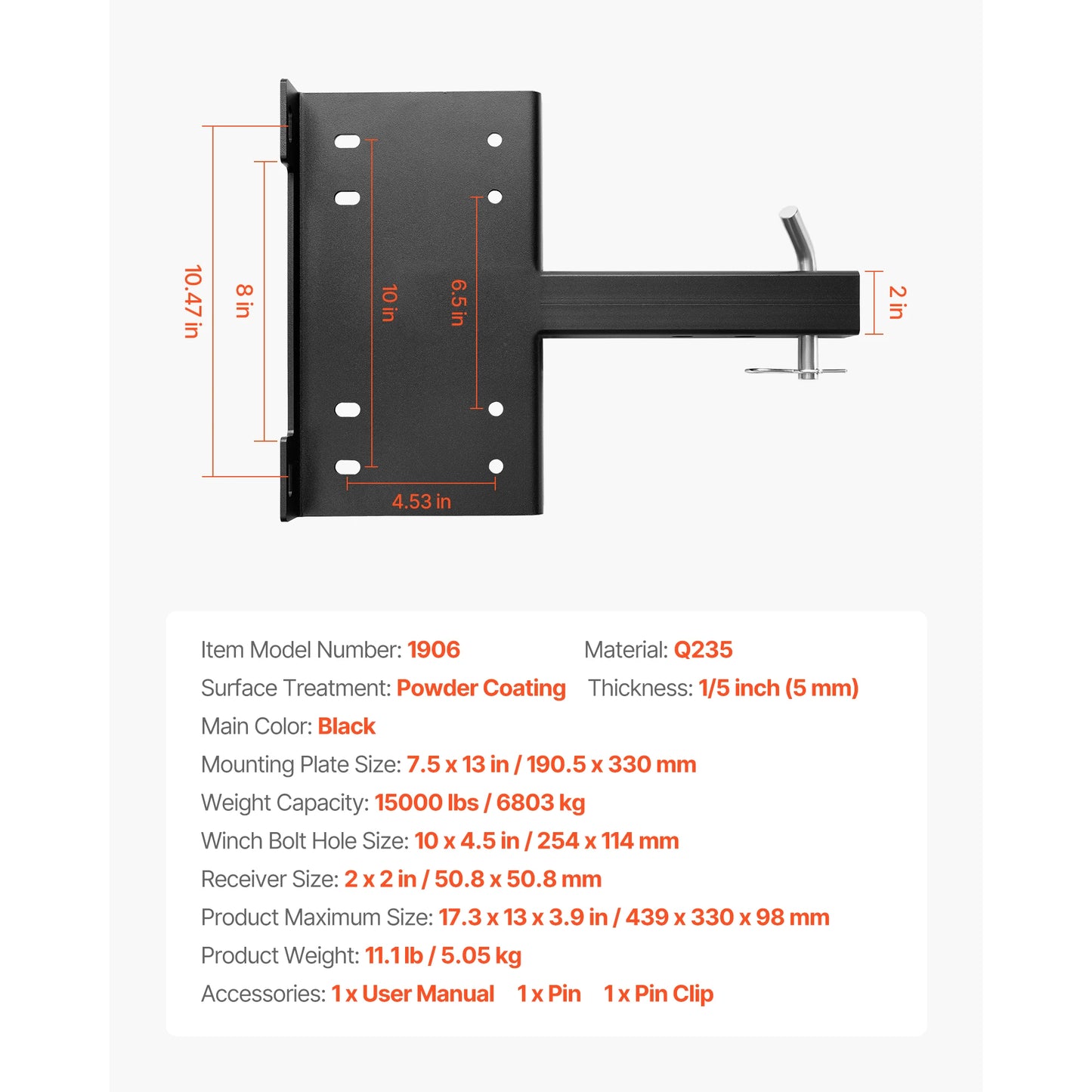 SucceBuy 3600/15000LBS Trailer Hitch Winch Mount with 50.8mm Receiver Powder Coated Steel Truck Winch Mount for ATV UTV Pickup