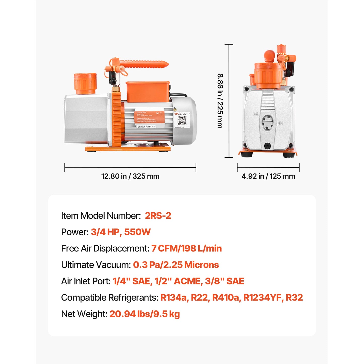 SucceBuy 3.5CFM 180W 1 Stage or 5CFM 375W / 7CFM 550W 2 Stage HVAC Rotary Vane AC Vacuum Pump, for R134a R22 R410a Systems Use