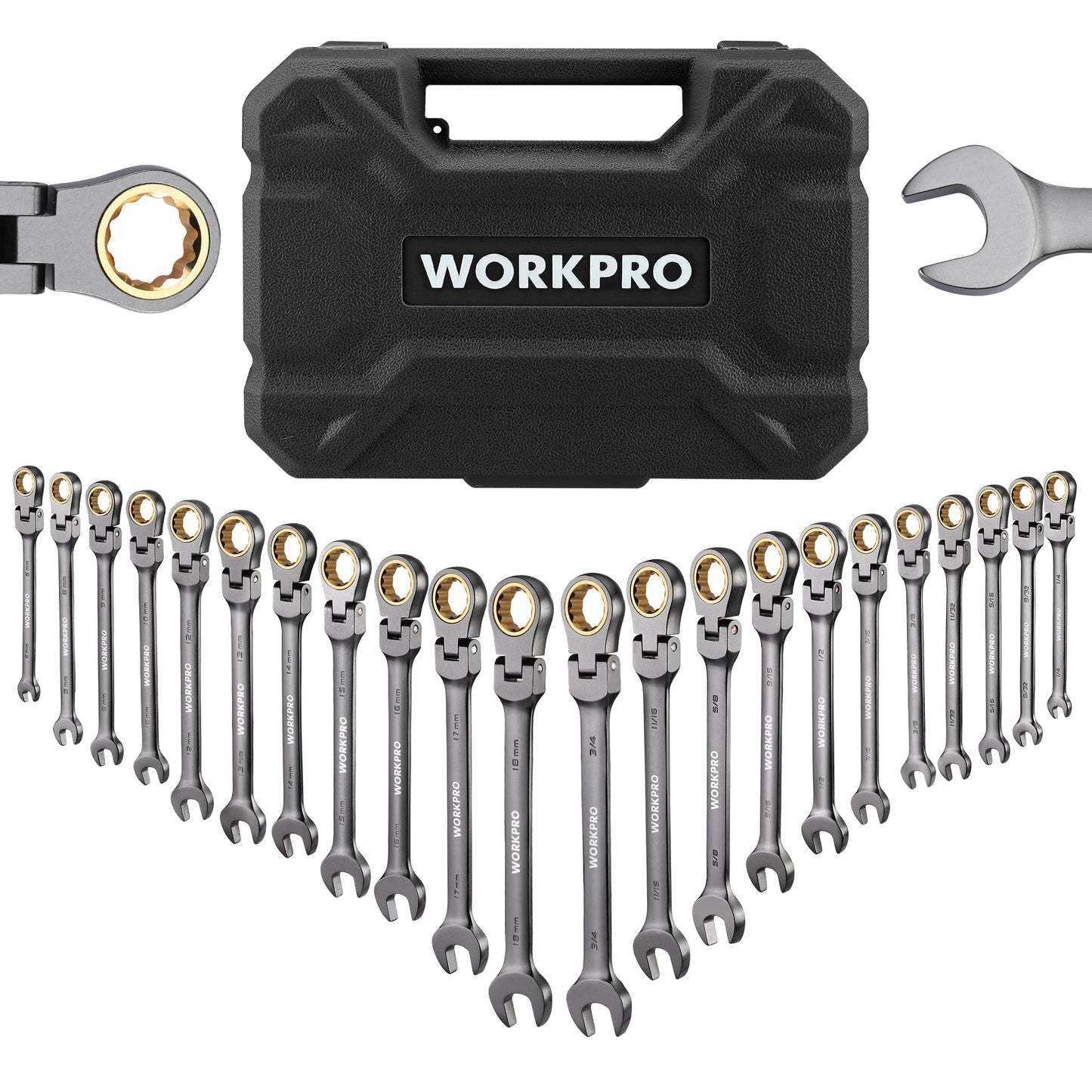 WORKPRO 21pc Ratcheting Wrench Set with Box ,72 Teeth Wrench with Box, Wrench Repair Tool Set