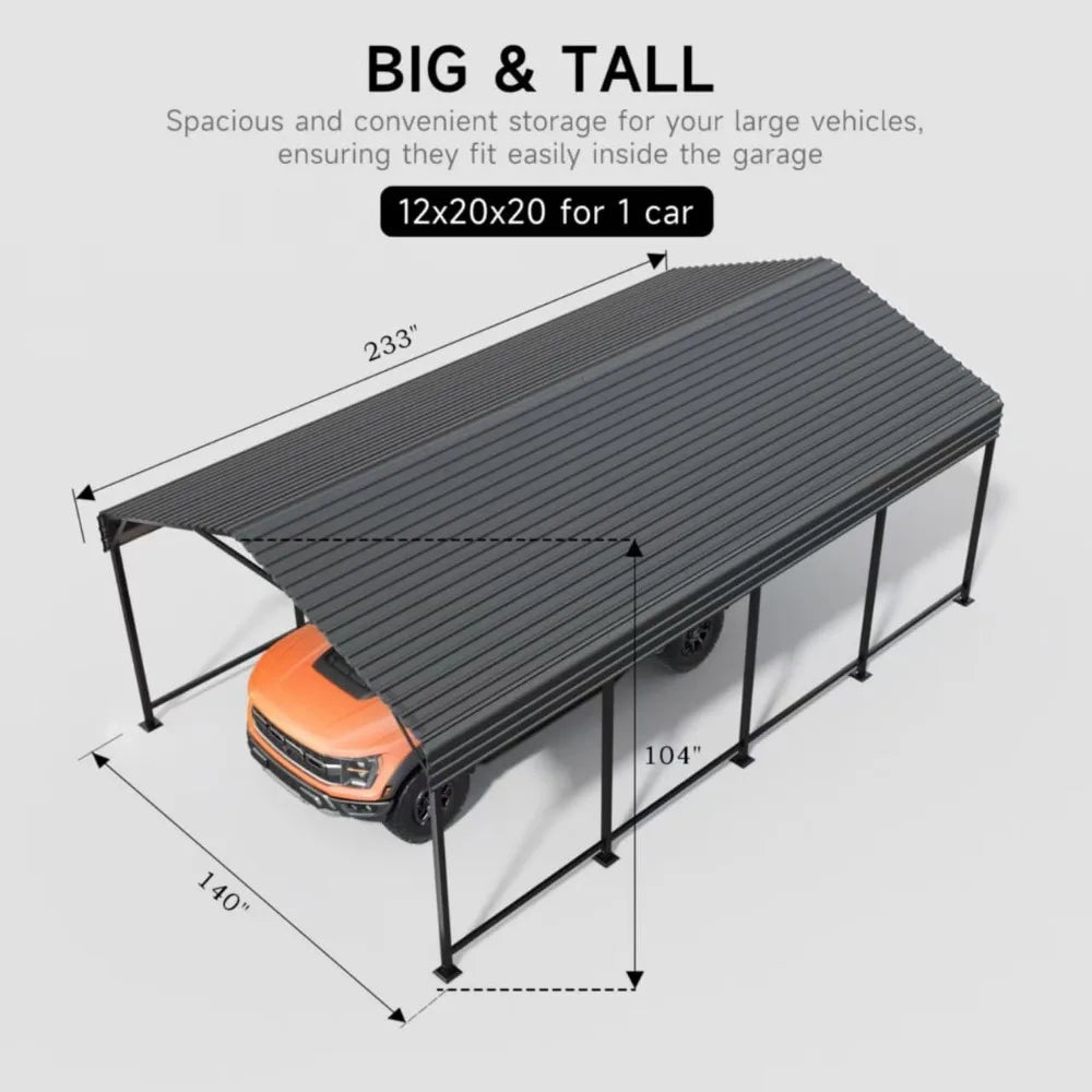 12x20 FT Metal Carport, Enhanced Base and Steel Roof for All-Weather Use, Outdoor Heavy Duty Garage Galvanized Car Shelter for B