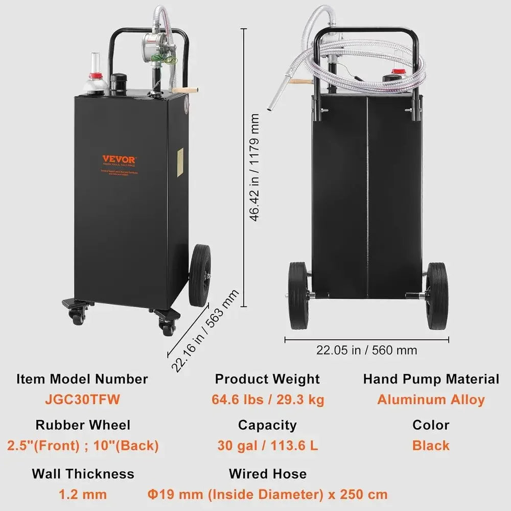 Portable Gas Caddy With Wheels And Manual Pump For Vehicles And Equipment