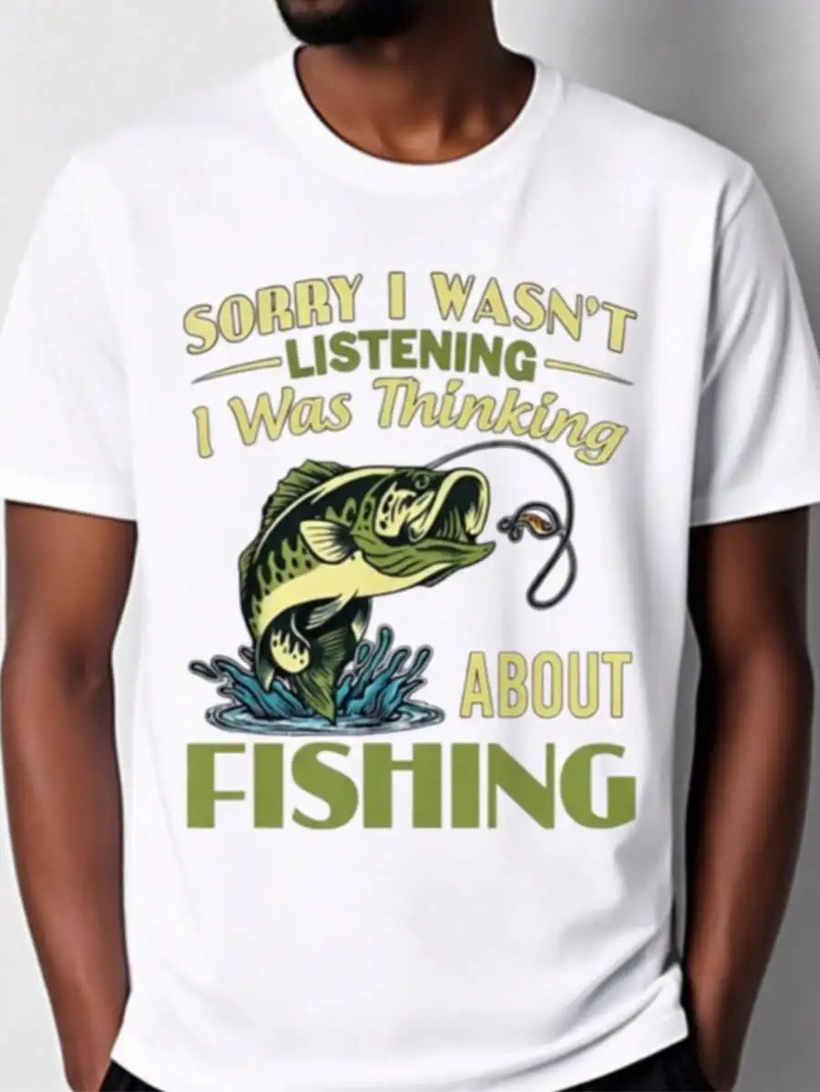 Cotton Mens Fishing Graphic Tee Casual Crew Neck Short Sleeve Shirt All Season Comfort