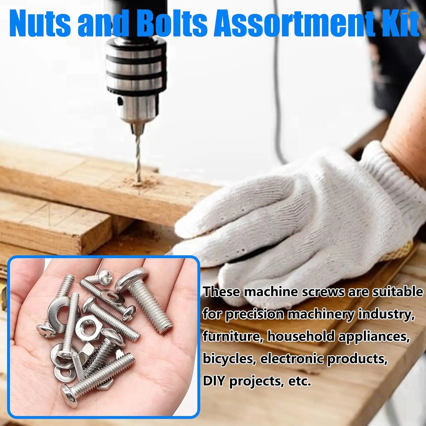 1287Pcs Nuts and Bolts Assortment Kit, 304 Stainless Steel Metric & SAE Machine Screws, Phillips Pan Head Hardware Set with