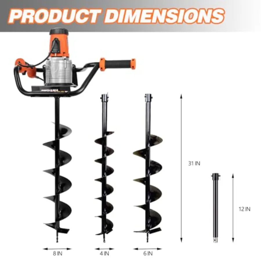 Electric Post Hole Digger 1700W Corded Earth Auger with 4 6 8 Drill Bit 12 Extension Rod Reverse Control 5-Year Warrant