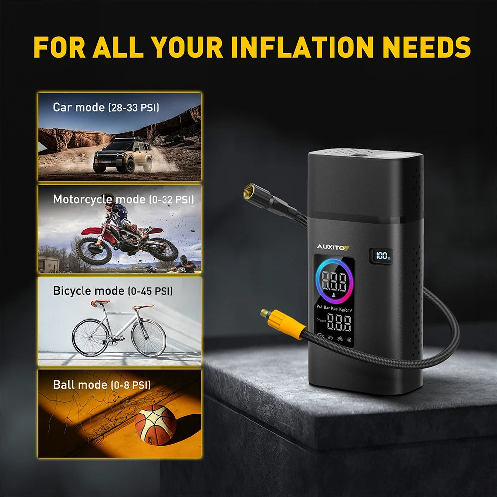 AUXITO Portable Tire Inflator Pump for Car Tires Portable Battery Powered Tire Inflator Air Compressor for Car Motorcycle Bike