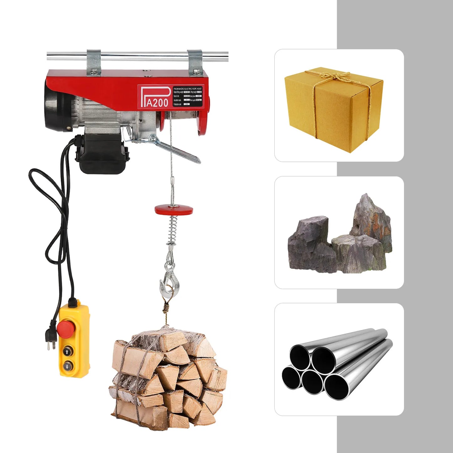 2-Ton (4400LBS) Electric Hoist Winch with Remote Control - 110V Engine Crane for Garage, Workshop Lifting
