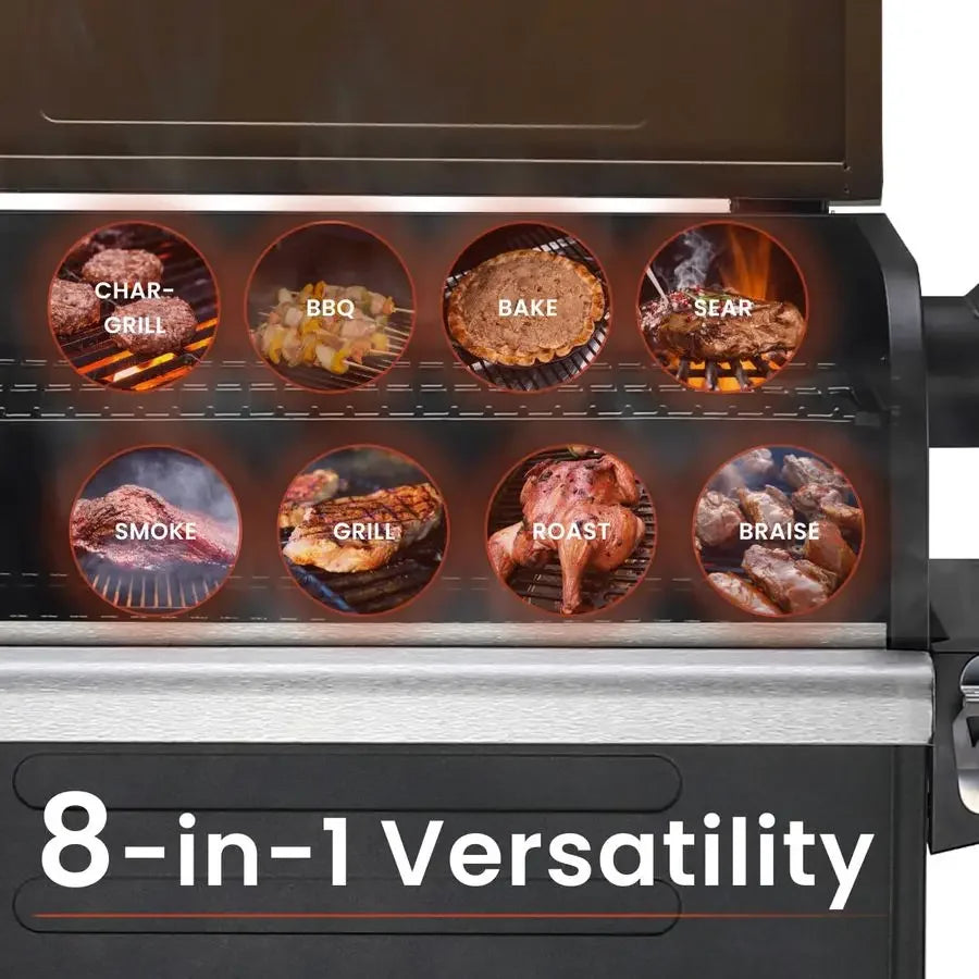 Wood Pellet Grill Smoker with PID Controller, 8in1 Master Sear BBQ Grill, Auto Temperature Control, Huge Storage Cabinet Side S