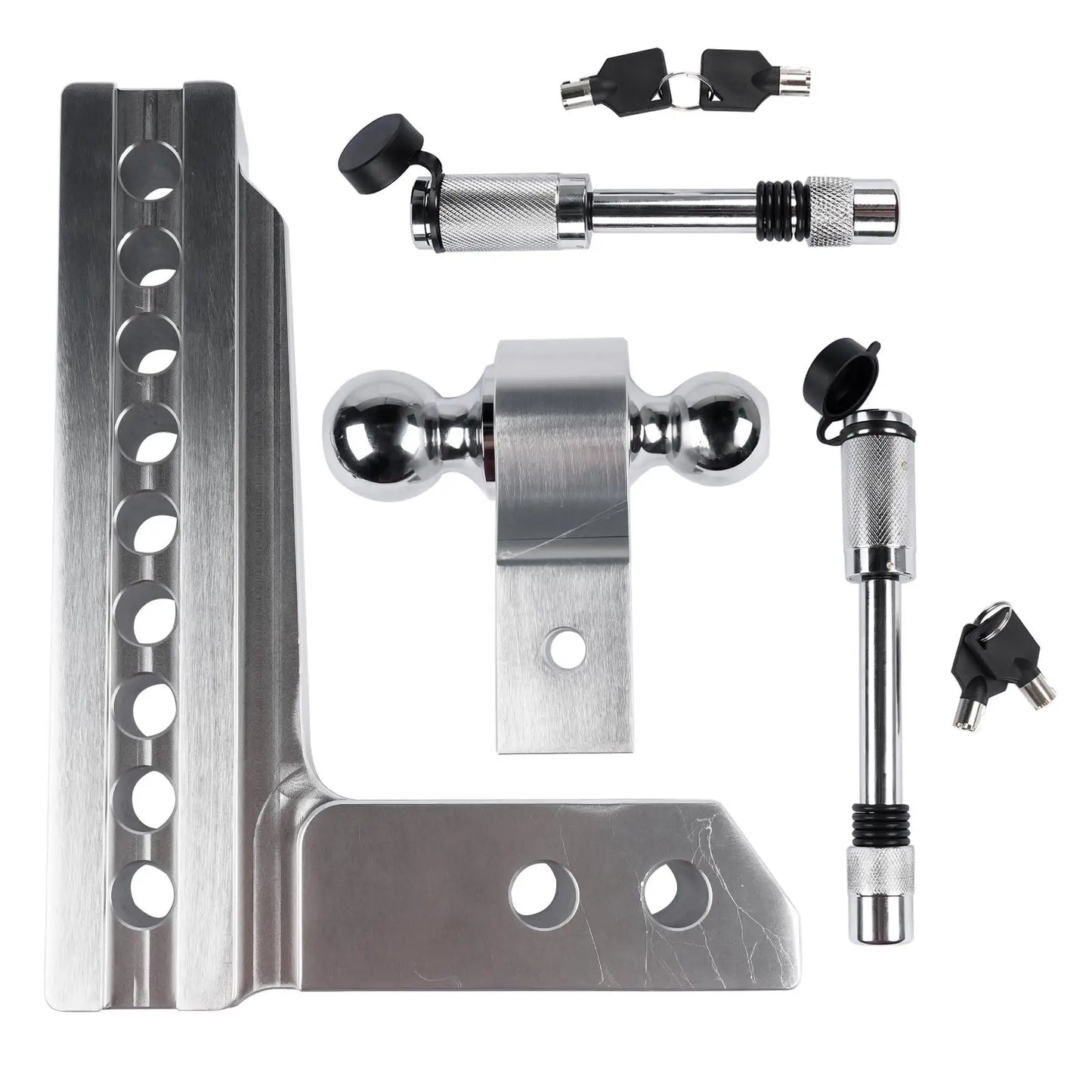 AP03 Adjustable Trailer Hitch - Aluminum Tow Hitch Fits 2-Inch Receiver - Heavy Duty Drop Hitch with 8-Inch Drop/Rise Silver