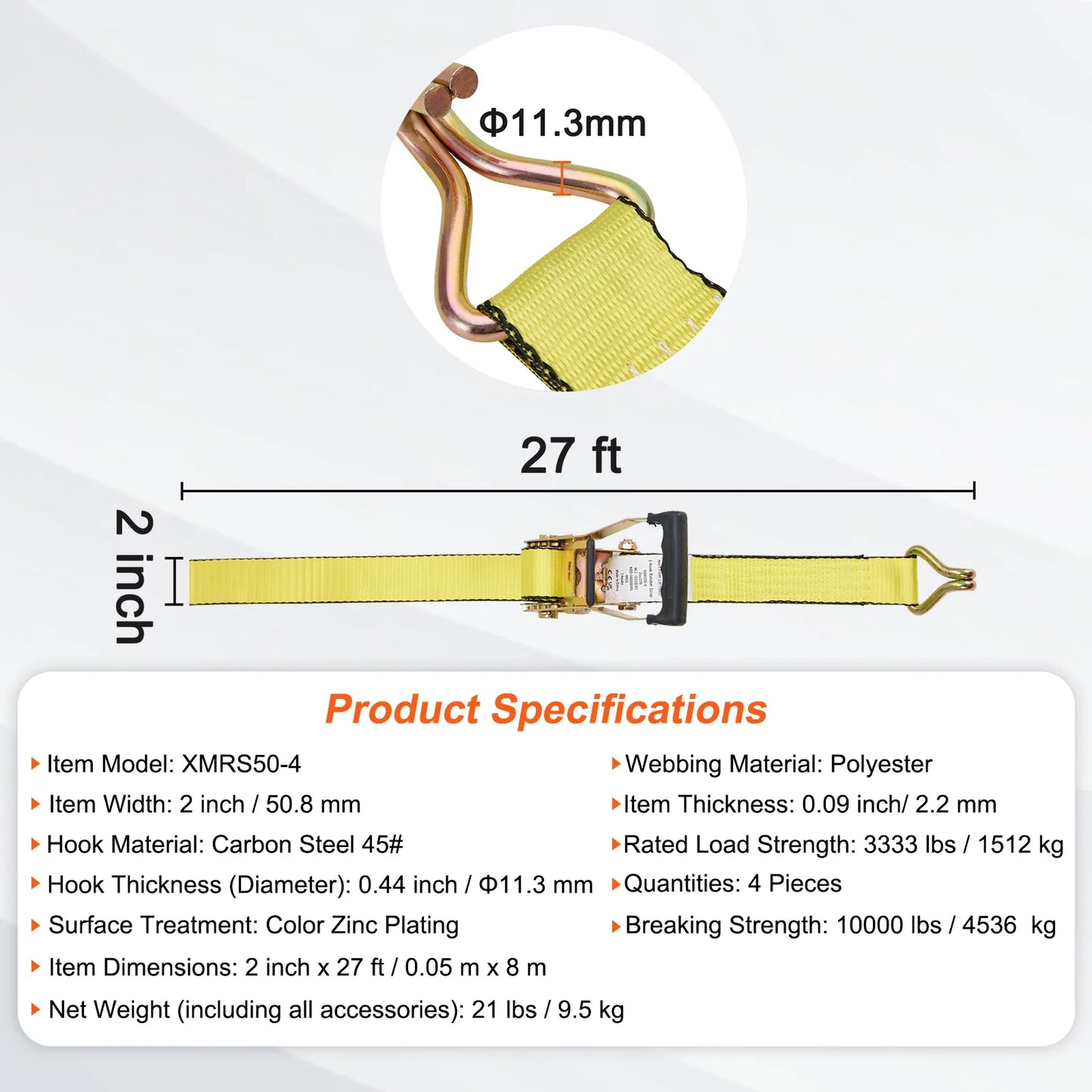SucceBuy 4pcs Ratchet Tie Down Strap Strong Double J Hook Ratchet Belt Luggage Bag Cargo Lashing for Moving Appliances