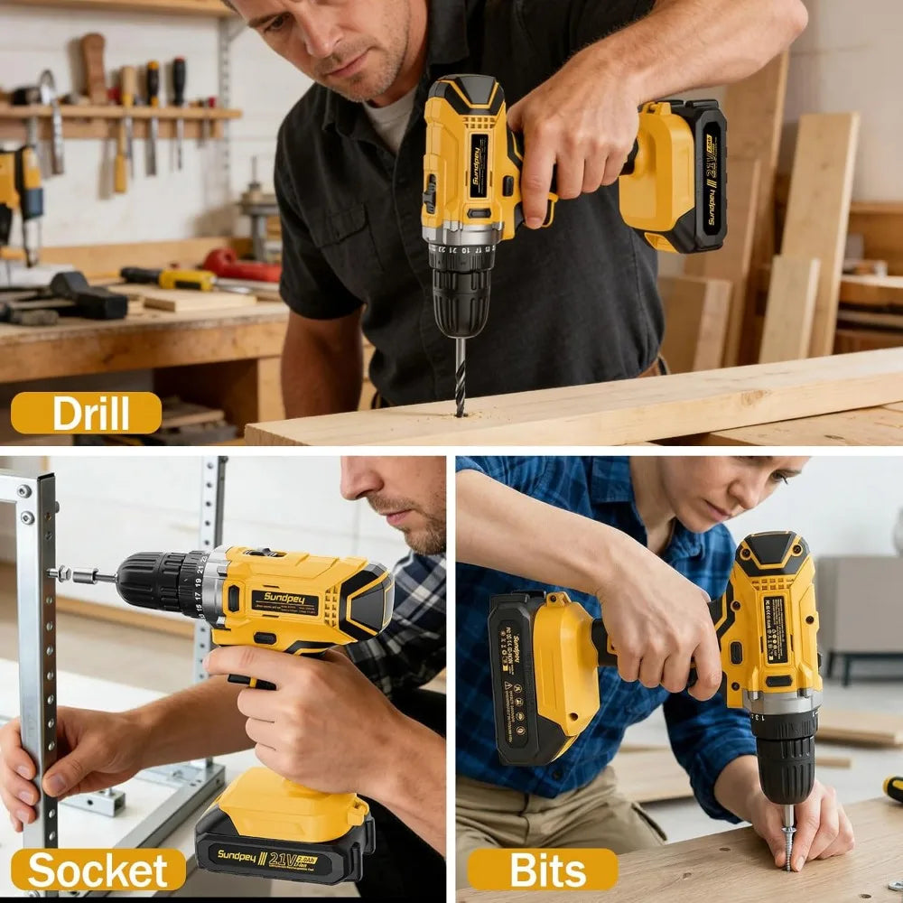 267-Piece General Home Repair Tool Kit with 21V Cordless Drill, 2.0Ah Battery & Charger, Portable Drawer Storage Box for Apartment Office Garage