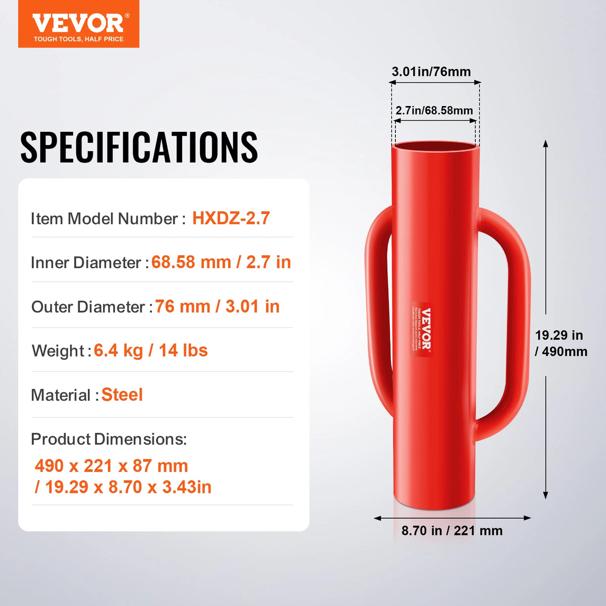 VEVOR Heavy Duty Carbon Steel Fence Post Driver with Handle
