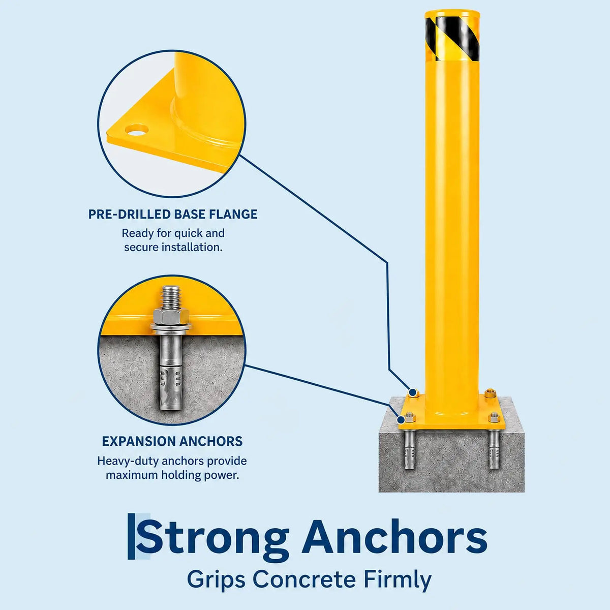 Q235 Steel Safety Bollard Post with Anchor Bolts for Driveways