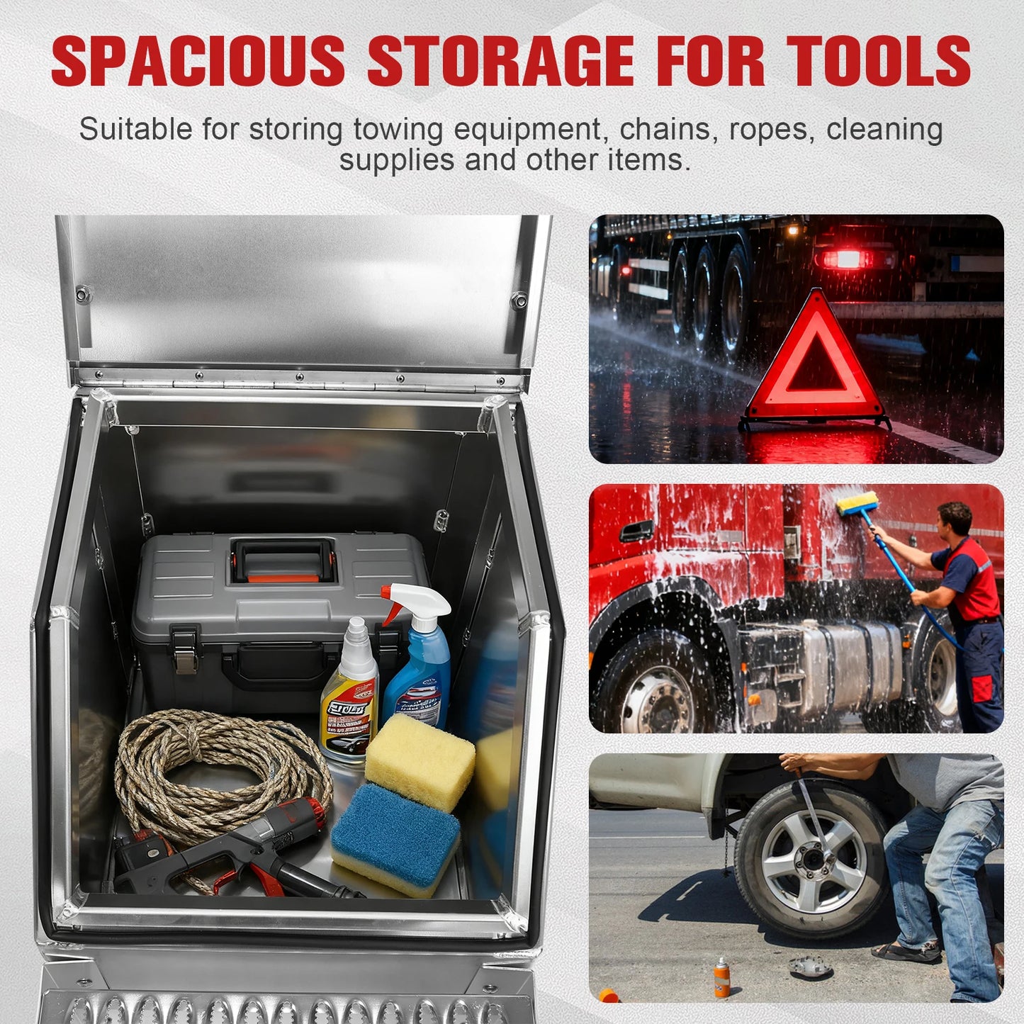 18in Aluminum Semi Trucks Side Storage Saddle Step Box 17.99x27.99x25inch with T-Handle Latch Lock for Peterbilt Kenworth & More