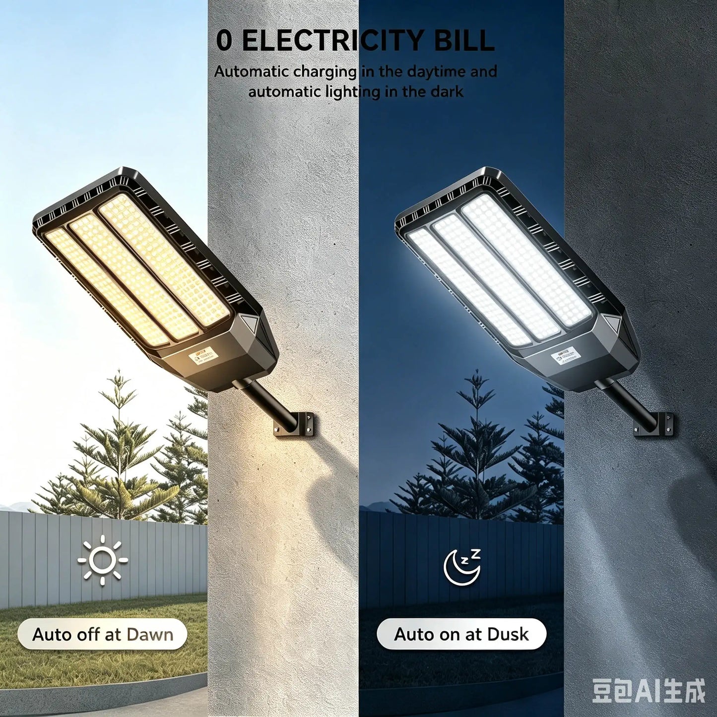 Solar Street Light Outdoor LED, Solar Powered Security Light with Motion Sensor and Remote Control, Wide Angle Illumination Dusk to Dawn Auto Lighting, IP66 Waterproof for Yard Driveway Garden