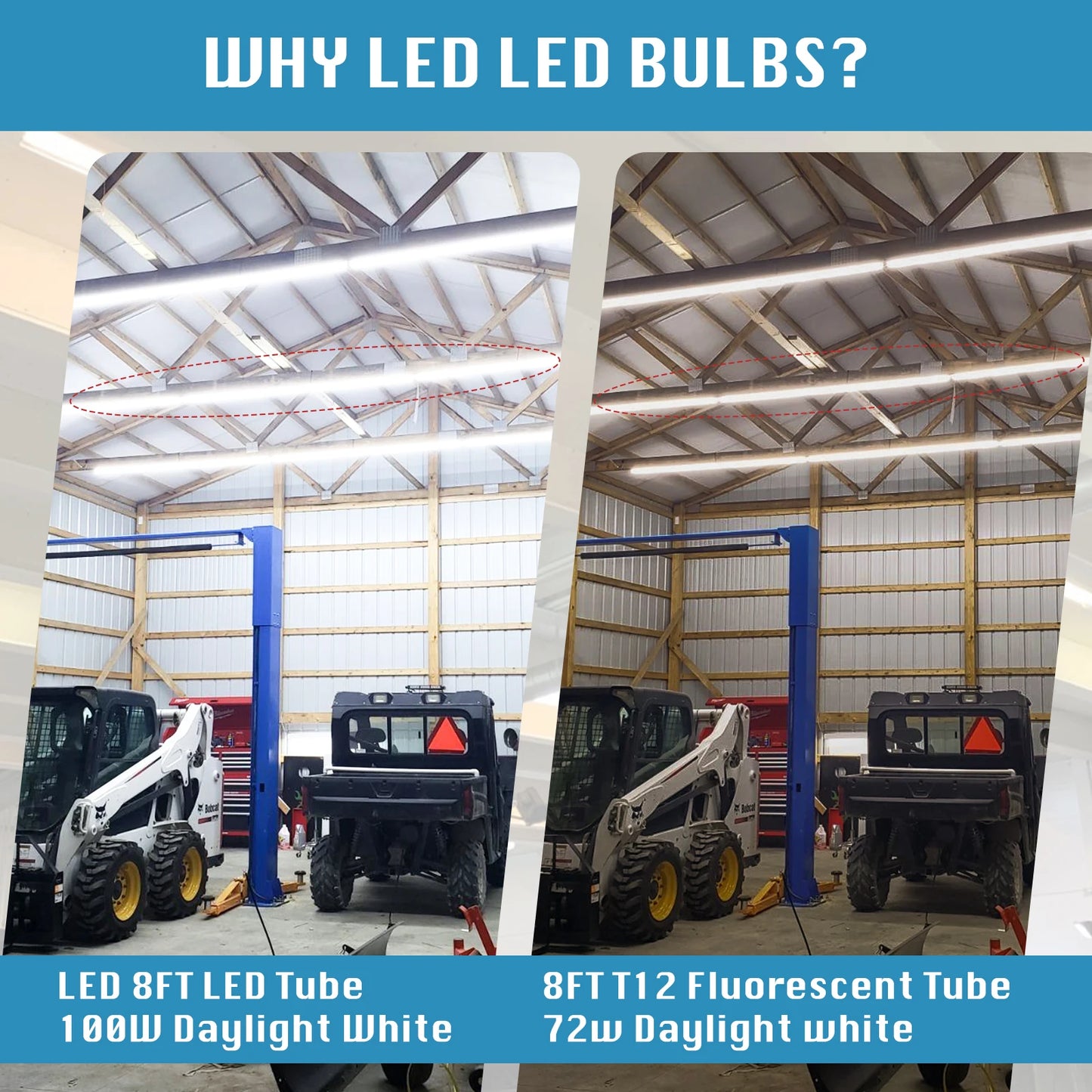 8FT Shop Light 100W 15000LM 6000K | 12-Pack Linkable Flat Led Shop Light | Plug & Play T8 Tube Lights for Garage, Warehouse,