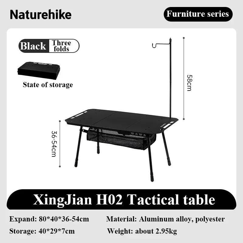 Naturehike H02 Adjustable Folding Camping Table With Storage