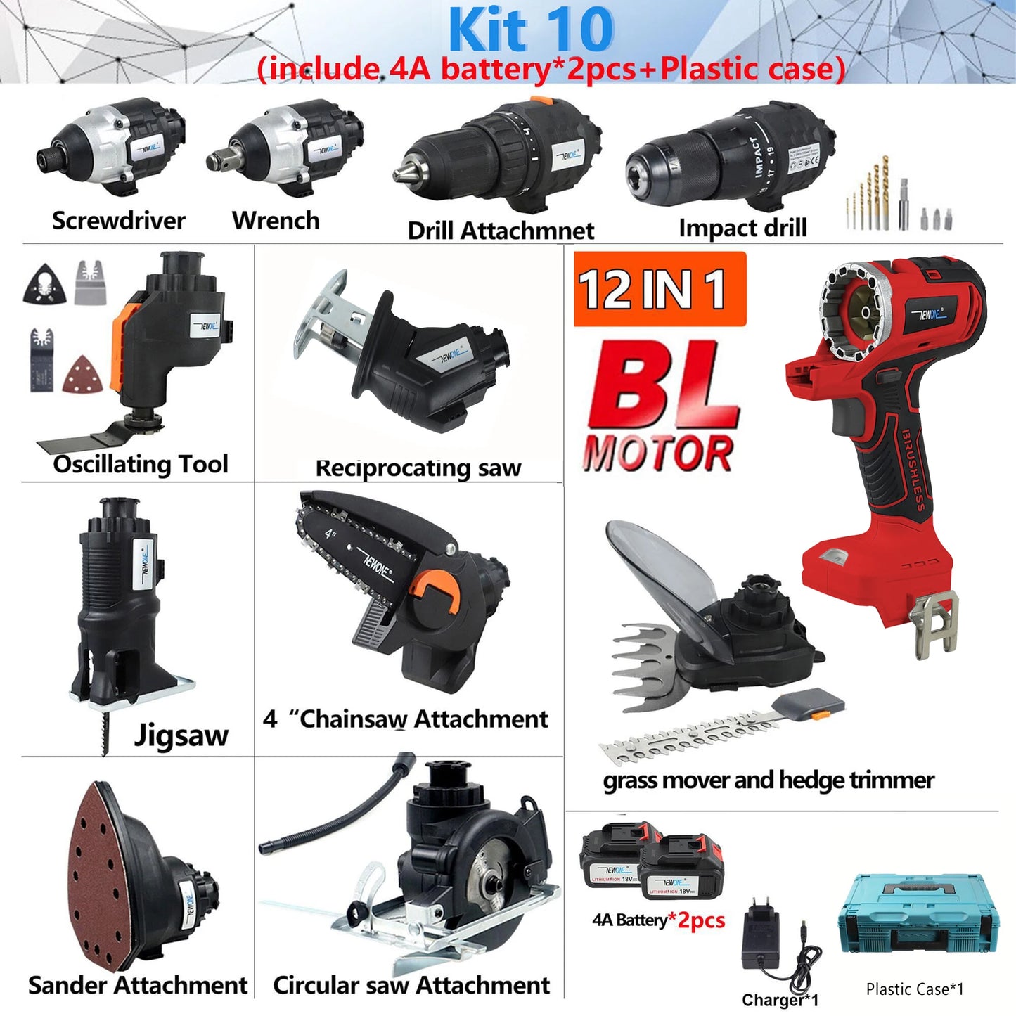 18V Brushless 2/5/10/12-in-1 Multi tool Chainsaw Drill reciprocating/circular saw oscillating tool combo