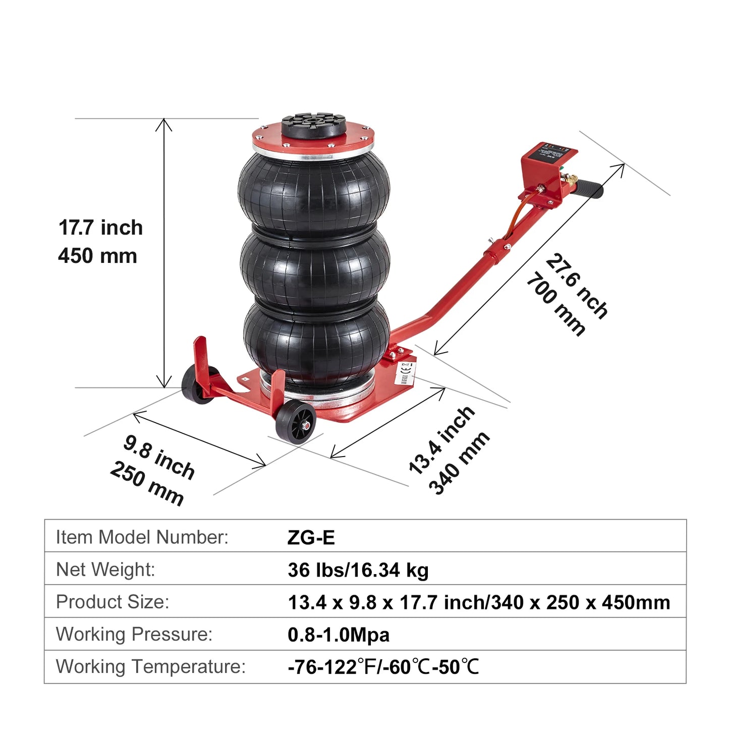 SucceBuy Pneumatic Jack 3 Ton/5 Ton Triple Bag Air Jack Quick Lift Heavy Duty Car Repair Jacks Folding Rod Jacks with Two Wheels