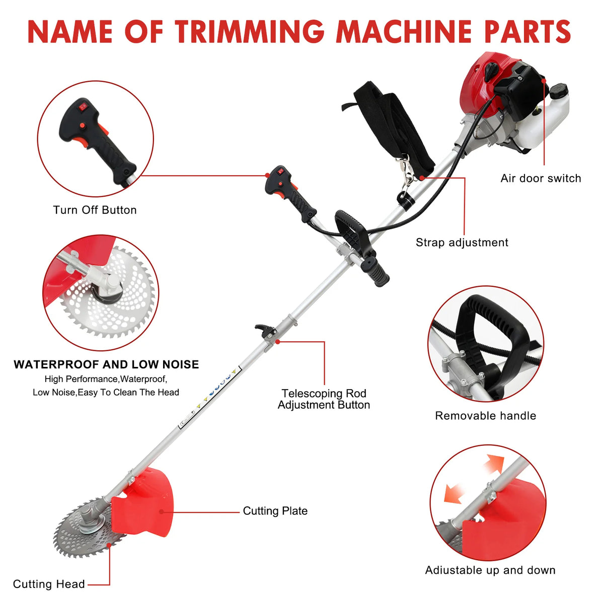 Multifunction Gas Powered Brush Cutter With Four Trimmer Heads