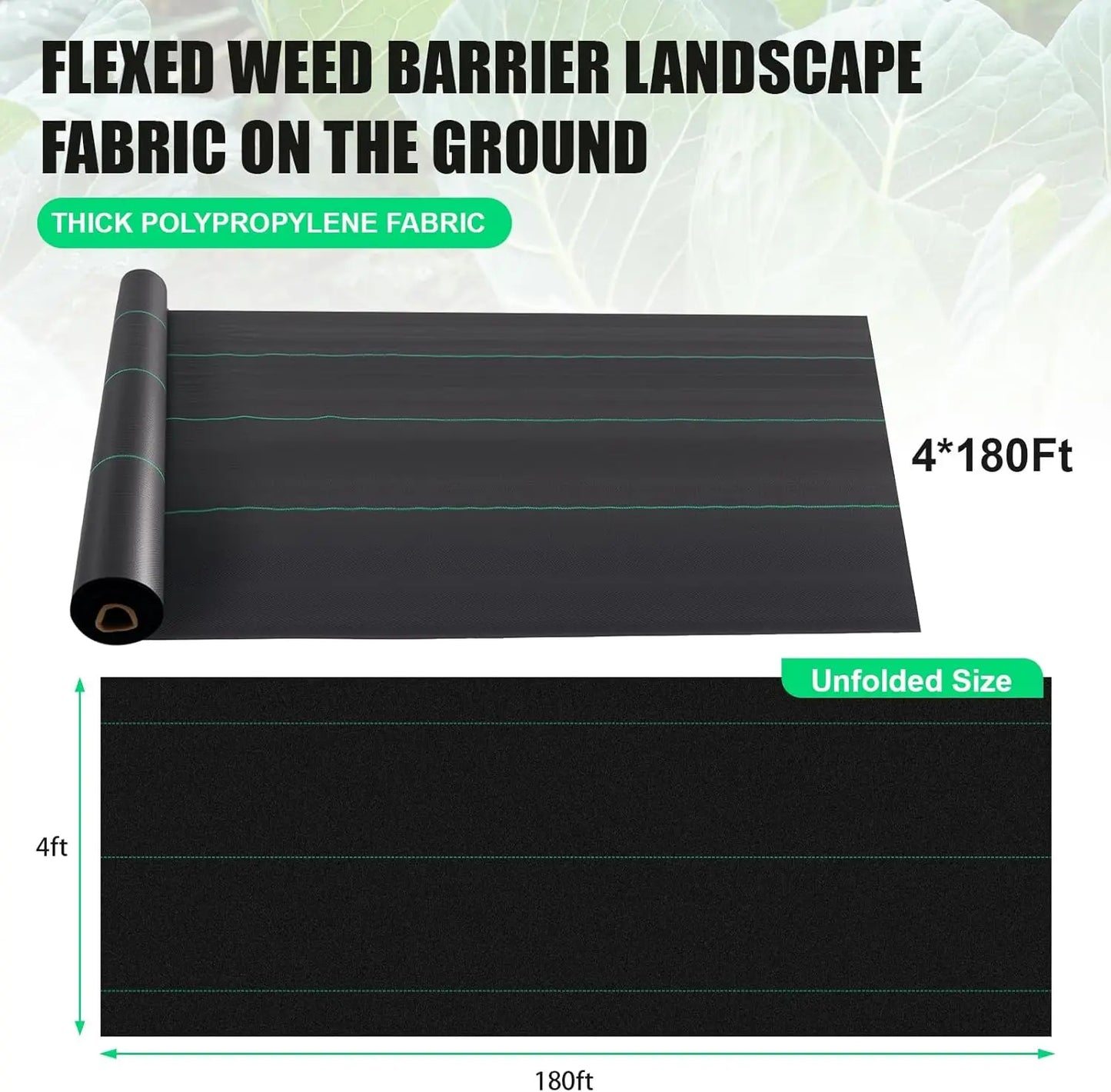 Heavy-Duty Weed Barrier Fabric–4x180ft Grade Landscape Driveway Fabric, UV-Resistant, High Permeability&Tear-Proof Ground Cover