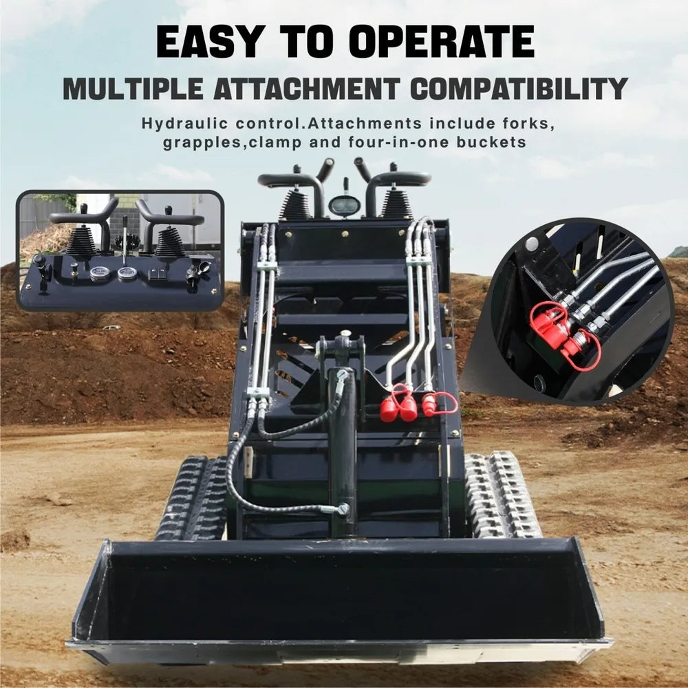 Stand On Mini Crawler Dozer Skid Steer Loader 13HP EPA Engine Multi Purpose Extended Tracks ATTACHXPRO Mini Excavation