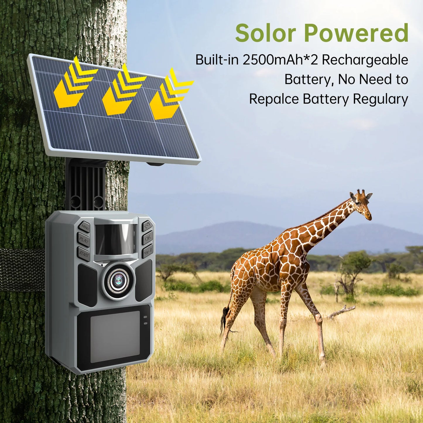Trail Camera Solar 4K 64MP Night Vision With Solar Panel