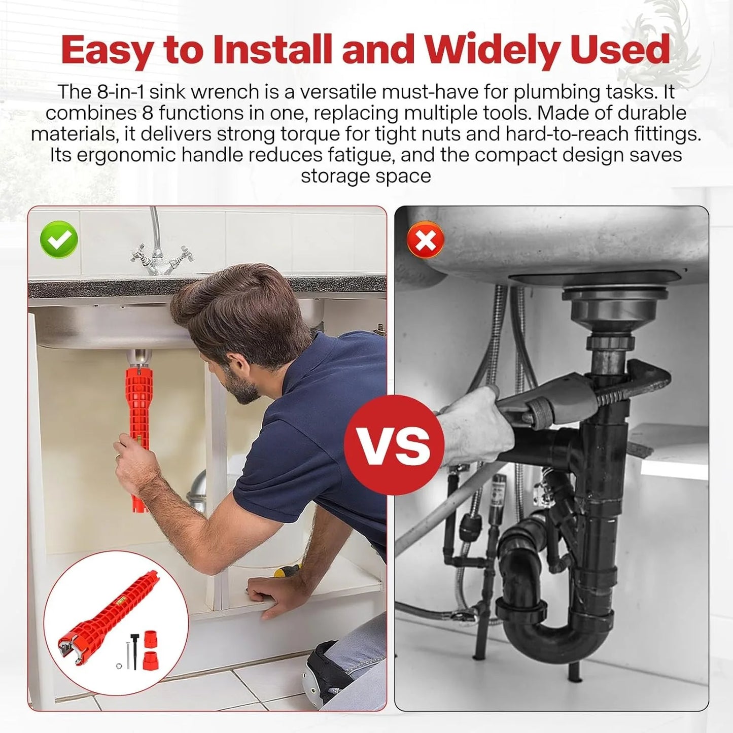 8 In 1 Multifunctional Sink Faucet Installer Wrench Plumbing Tool For Kitchen Bathroom Toilet Pipe Repair Tight Space Use
