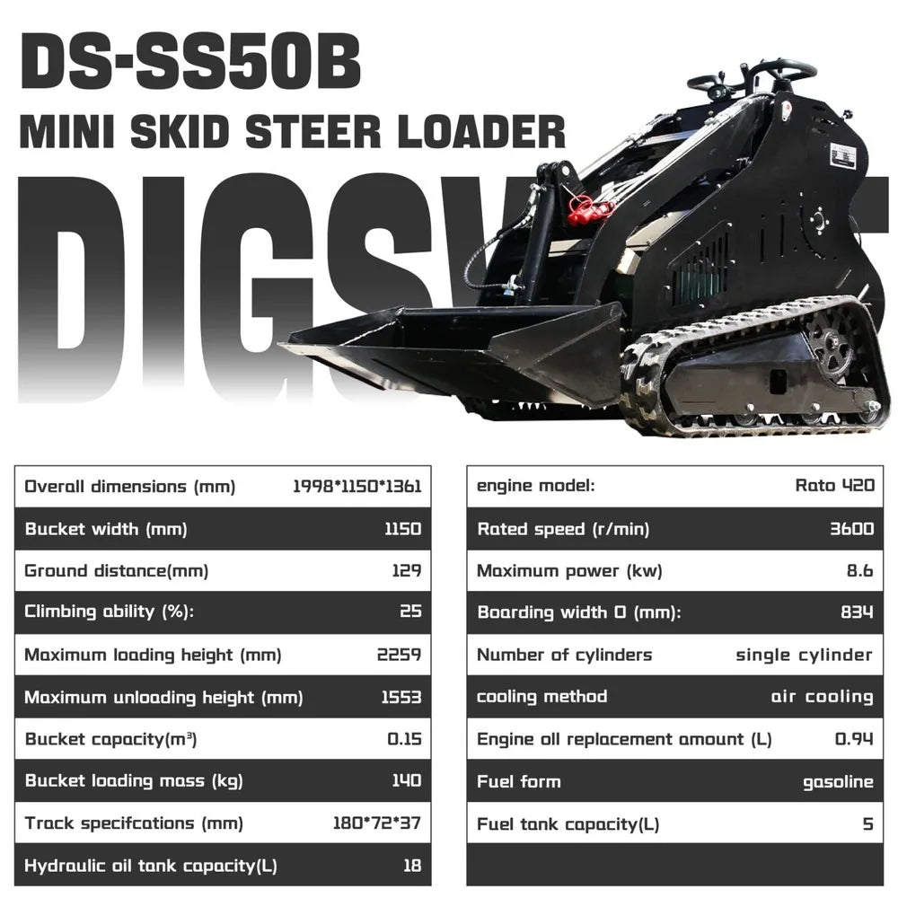 Stand On Mini Crawler Dozer Skid Steer Loader 13HP EPA Engine Multi Purpose Extended Tracks ATTACHXPRO Mini Excavation