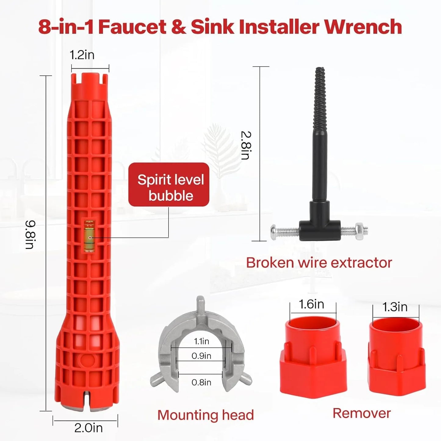 8 In 1 Multifunctional Sink Faucet Installer Wrench Plumbing Tool For Kitchen Bathroom Toilet Pipe Repair Tight Space Use