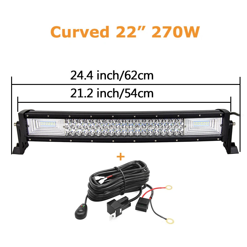 22 32 42 52 Inch 270W 405W 7d Off Road Led Light Bar Curved LED Driving Lights 4x4 Offroad Truck SUV ATV Tractor Boat 12v 24v