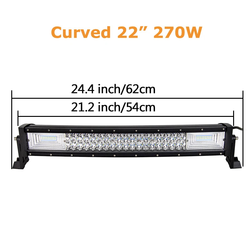 22 32 42 52 Inch 270W 405W 7d Off Road Led Light Bar Curved LED Driving Lights 4x4 Offroad Truck SUV ATV Tractor Boat 12v 24v