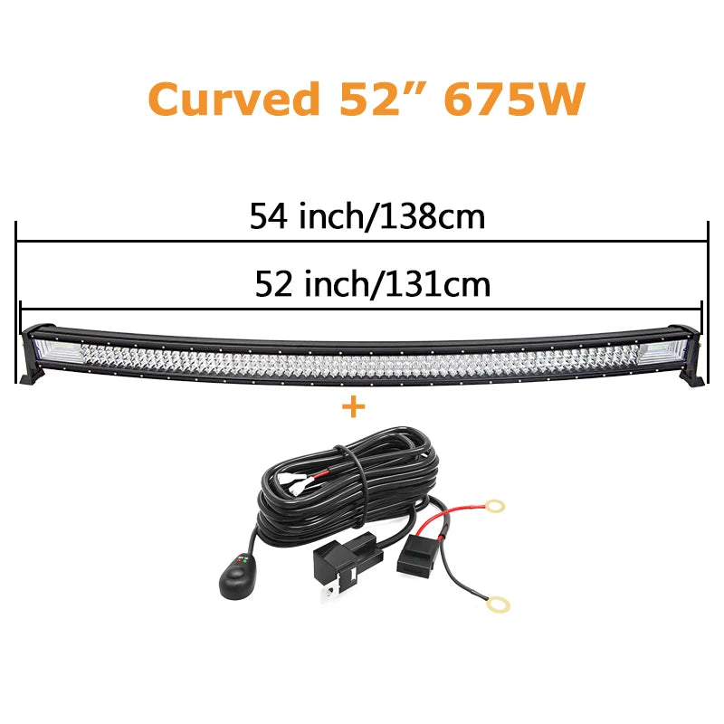 22 32 42 52 Inch 270W 405W 7d Off Road Led Light Bar Curved LED Driving Lights 4x4 Offroad Truck SUV ATV Tractor Boat 12v 24v