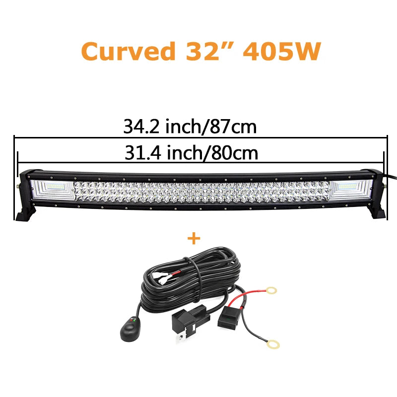 22 32 42 52 Inch 270W 405W 7d Off Road Led Light Bar Curved LED Driving Lights 4x4 Offroad Truck SUV ATV Tractor Boat 12v 24v
