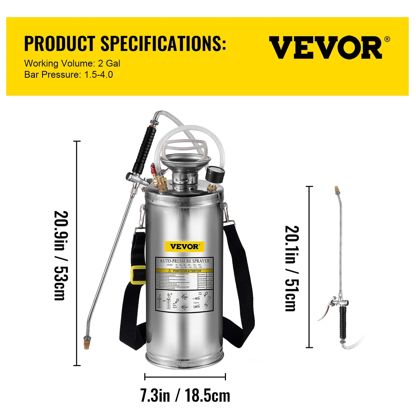 VEVOR 4-12L Hand Powered Sprayer Stainless Steel Watering Spraying Sprinkling Atomizer Pump Home Ground Garden Cleaning Sprayer