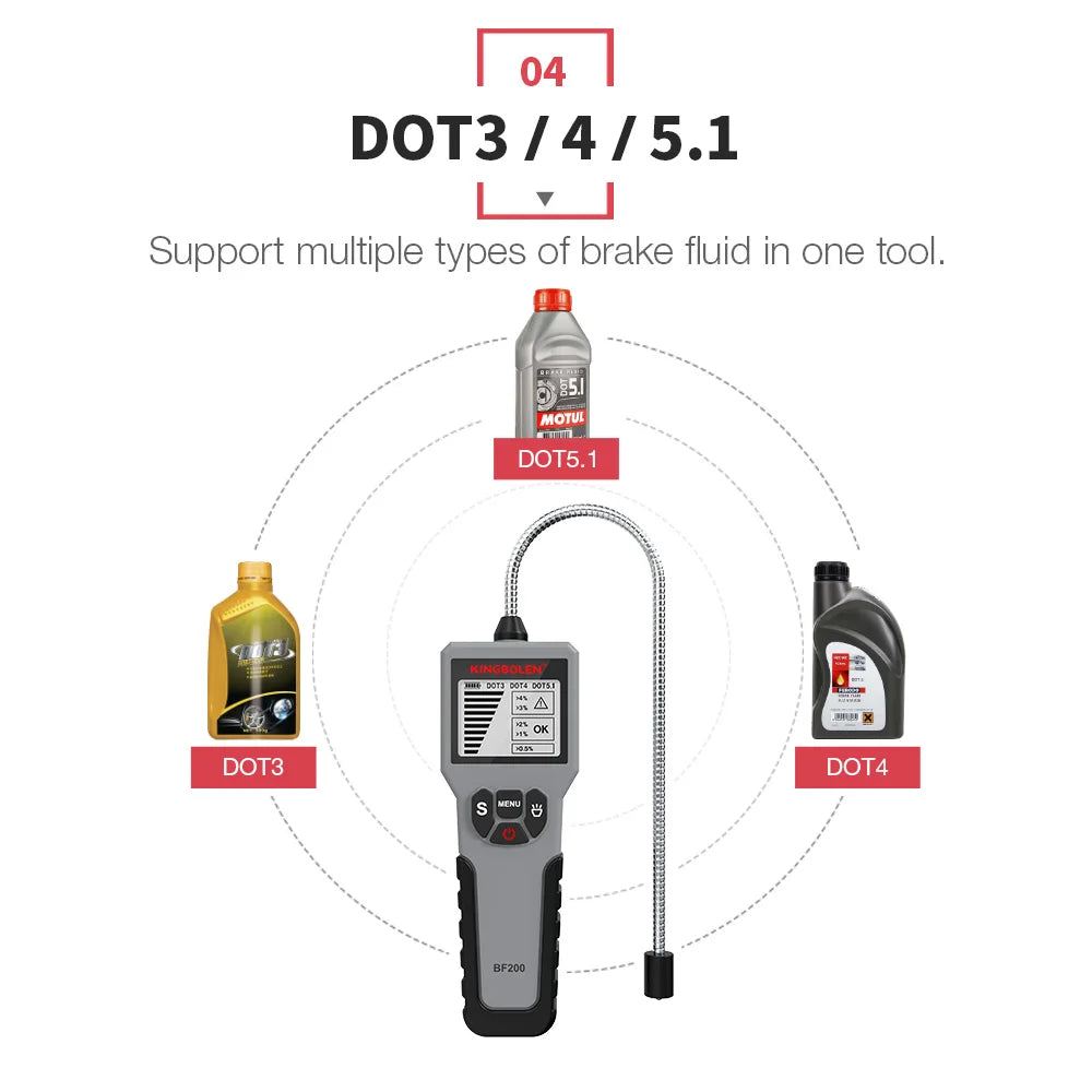 KINGBOLEN BF200 Auto Brake Fluid Tester Car Brake Oil Tool DOT3 DOT4 DOT5.1 LED Indicator Check Display Auto Oil Tool PK BF100