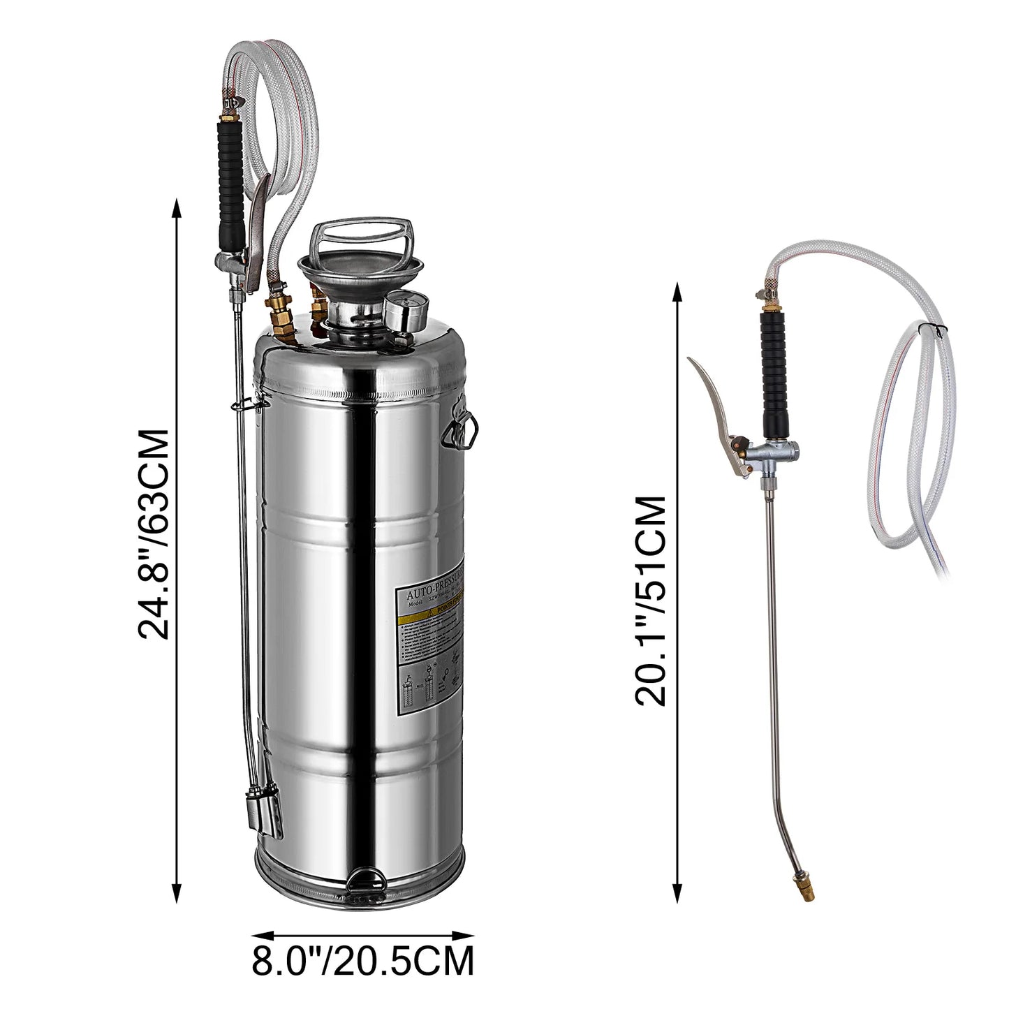 VEVOR 4-12L Hand Powered Sprayer Stainless Steel Watering Spraying Sprinkling Atomizer Pump Home Ground Garden Cleaning Sprayer